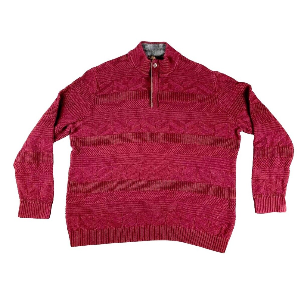 Tasso Elba Sweater Men's XXL Red Long Sleeve 1/4 Zip Button Stitch Knit Pullover
